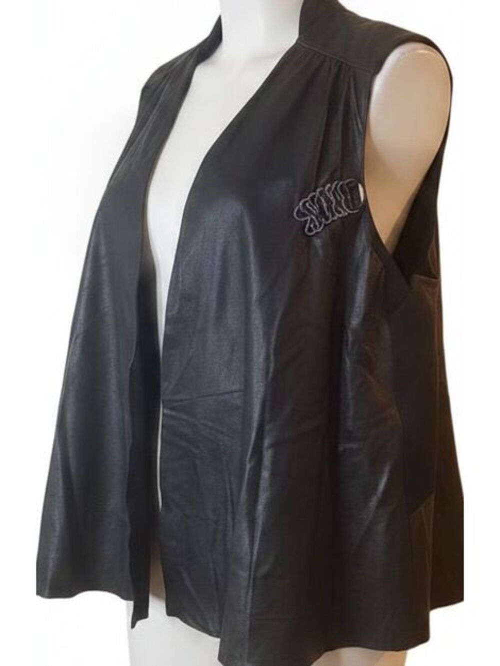 Alice + Olivia NWT Lambskin Leather Draped Vest Black Large